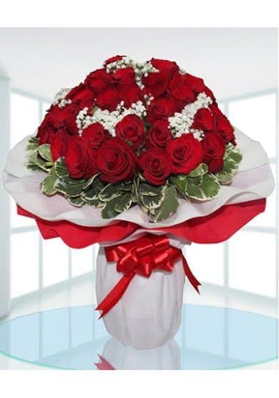 Excited 50 Red Roses Hand Bouquet