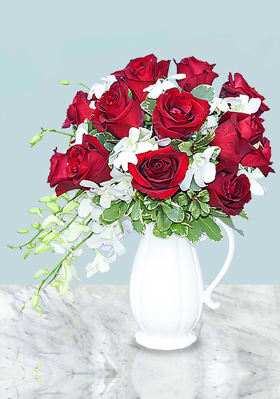 Red Roses White Orchids Bouquet