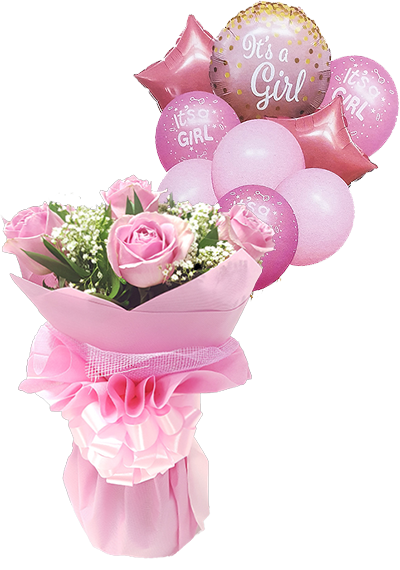 baby girl balloons and flowers