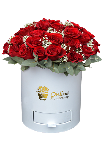 White Box Of Red Roses
