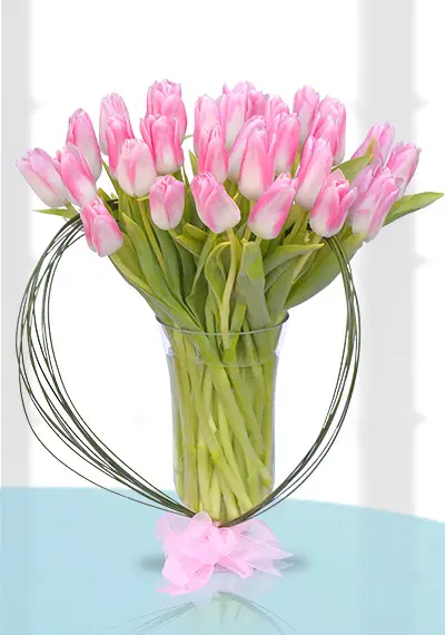 Pink Tulips in Vase - Flower Bouquet