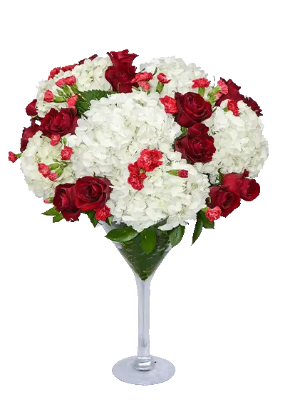 Spectacular Red Roses and White Hydrangeas