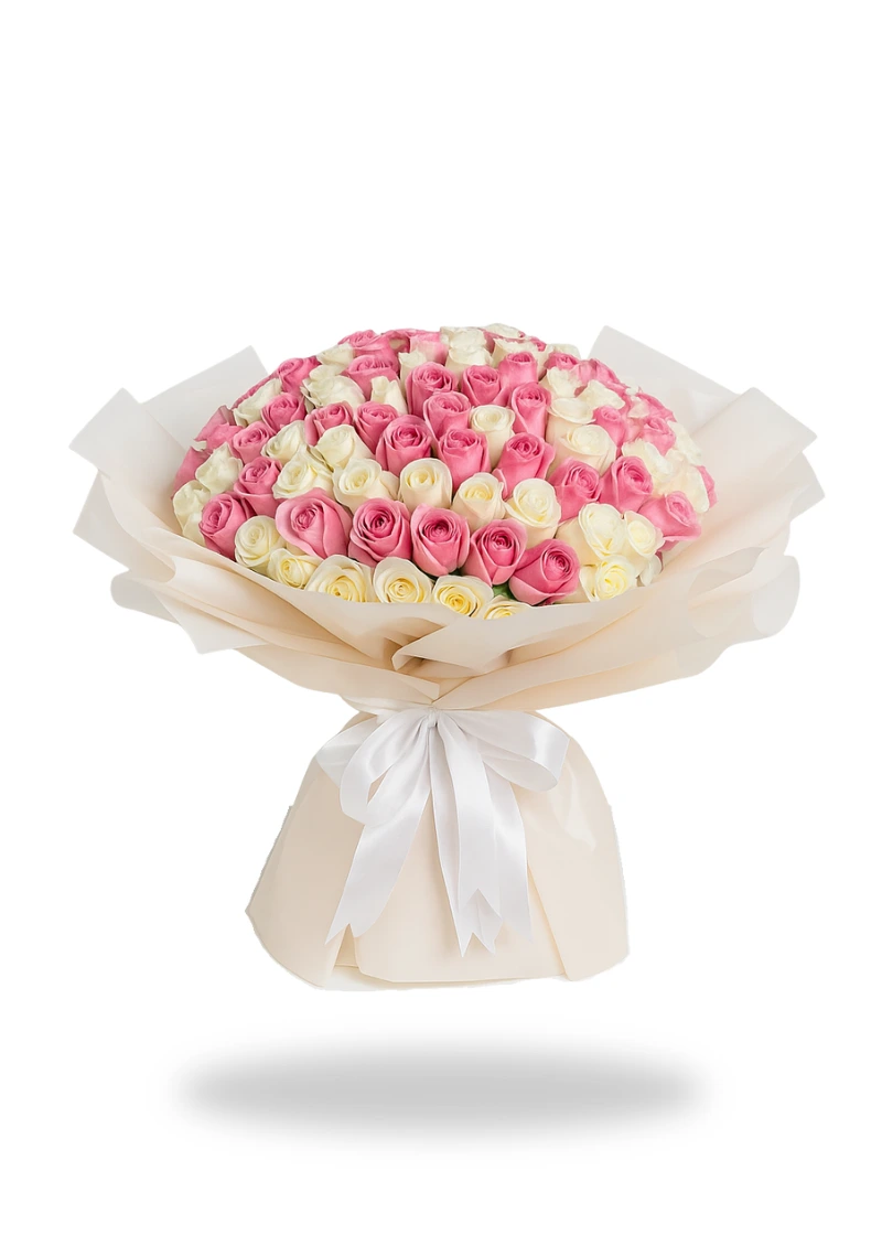 100 Pink And White Roses Bouquet